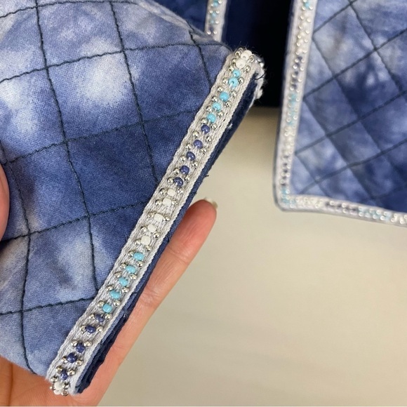 Mango‎ Quilted Beaded Long Sleeve Short Jacket Blue Size Large - Picture 5 of 8